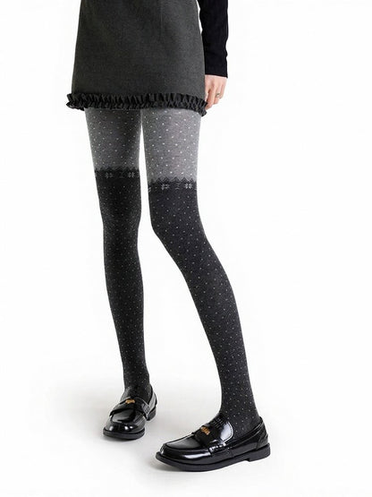 Gray Colorblock Polka Dot Tights - ModaSwings