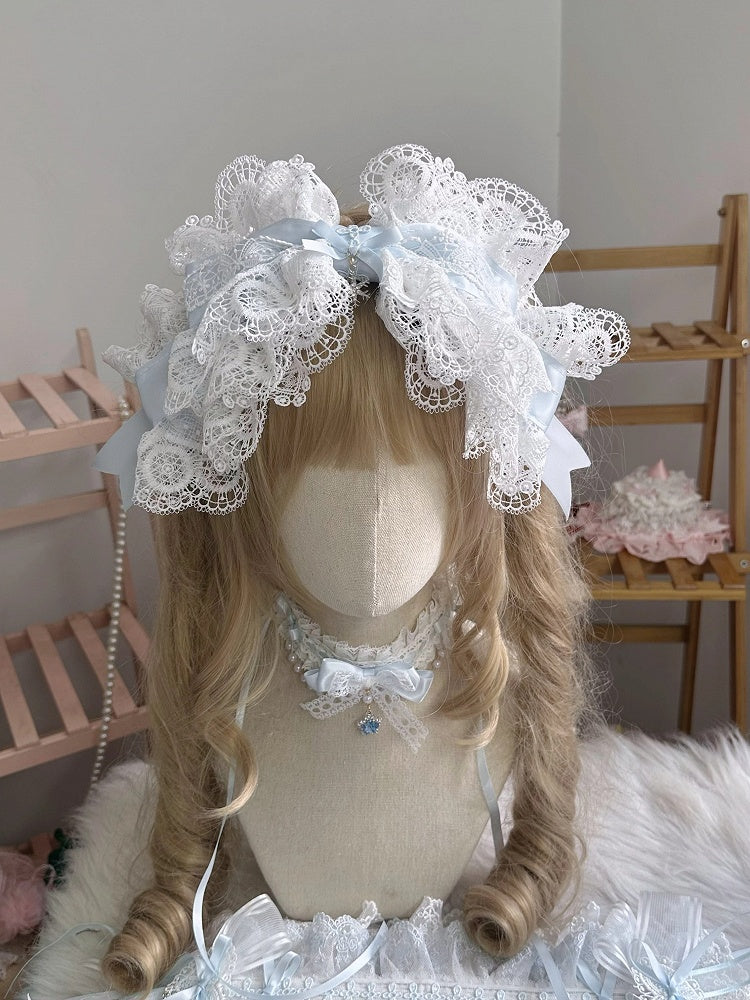 Bow Blue Hairclip Light Lace White