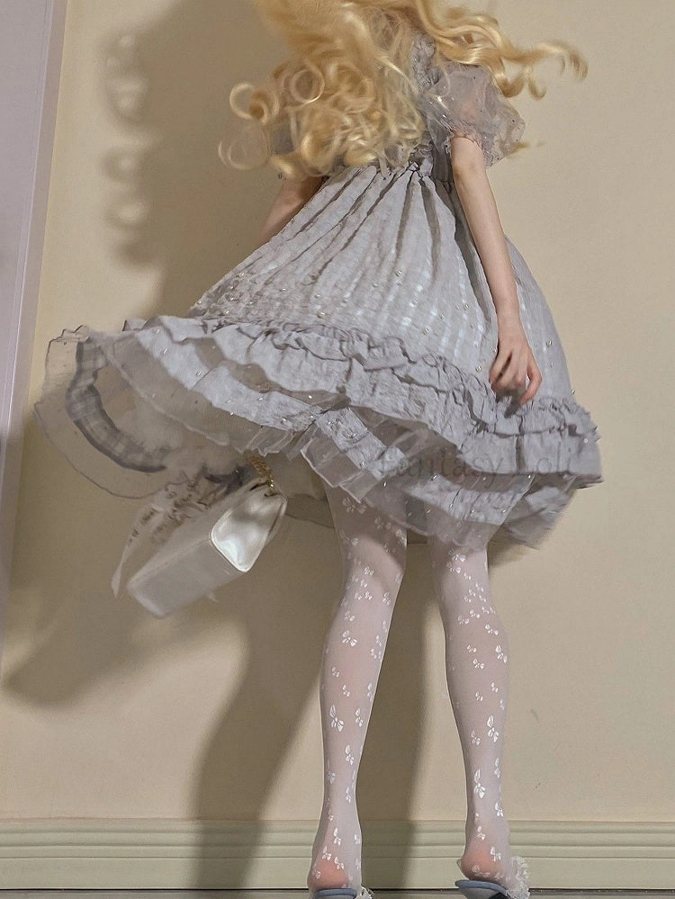 Style Semi-Sheer (White) Bow Pattern Lolita Tights