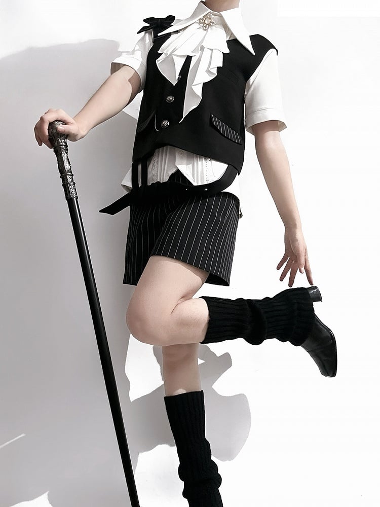 ファッション王子カラージャボポイントシャツ ショートロリータスリーブ フォールドオーバー ホワイト