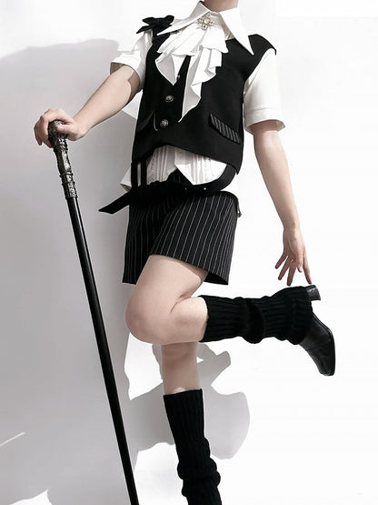 ファッション王子カラージャボポイントシャツ ショートロリータスリーブ フォールドオーバー ホワイト