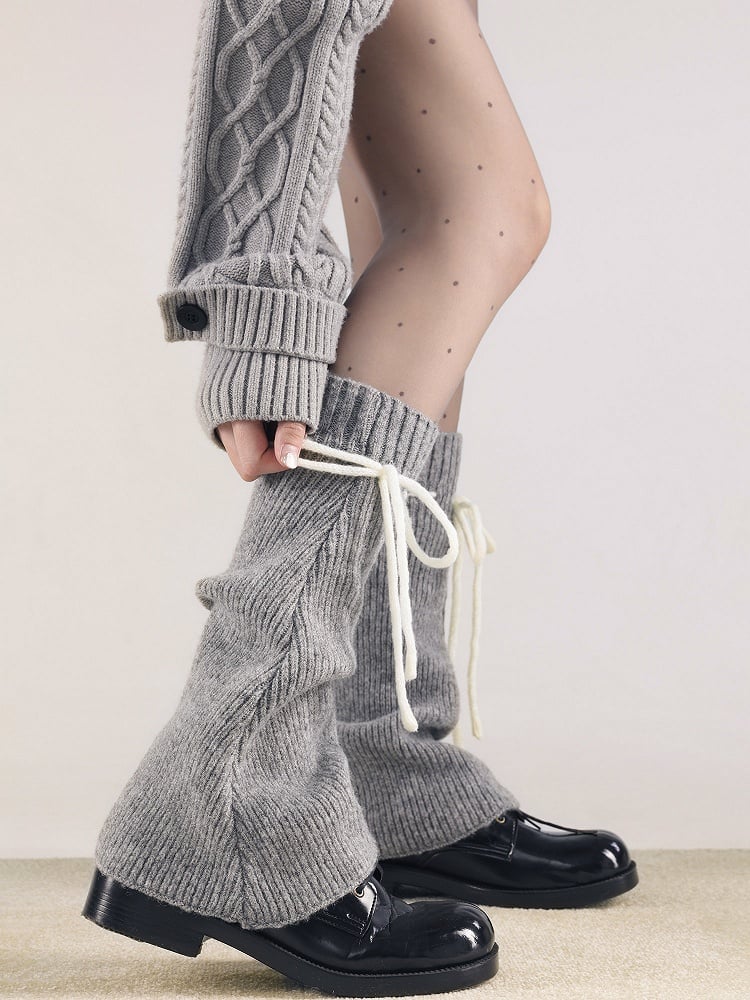 Leg Bow Accents Ribbed with Knit Colors) Warmers Tie (3