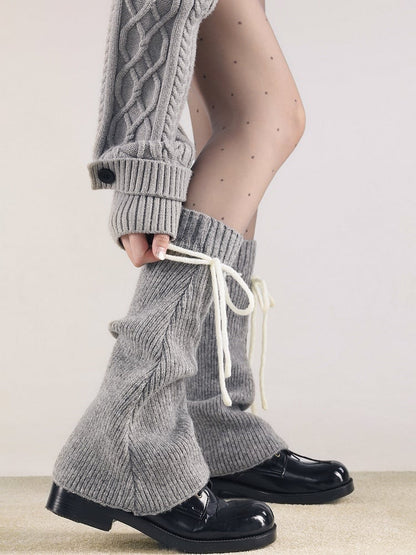 Leg Bow Accents Ribbed with Knit Colors) Warmers Tie (3