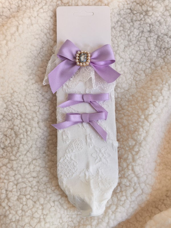 Stulpensocken Strass Schleife Kei Jirai Spitze Wadendetails Weiß/Schwarz