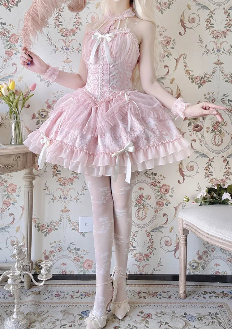 Cross Belle Rosa Neckholder-Korsettkleid Balletcore Lolita JSK