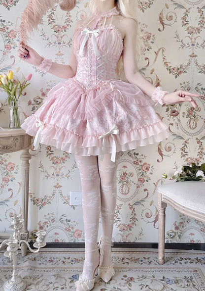 Cross Belle Rosa Neckholder-Korsettkleid Balletcore Lolita JSK