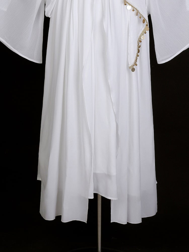 Greek-inspired White Lolita Gold Chiffon Corset Dress + Belt with Accents Embroidered