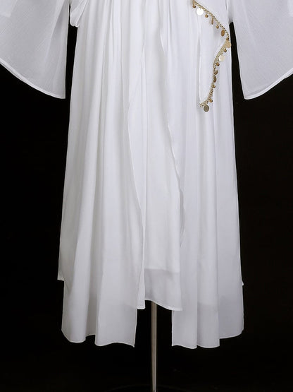 Greek-inspired White Lolita Gold Chiffon Corset Dress + Belt with Accents Embroidered
