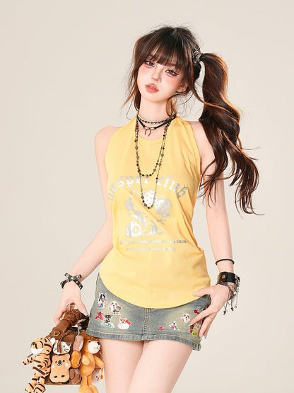 キティプリント ホルターネック タンクトップ イエロー/ホワイト
