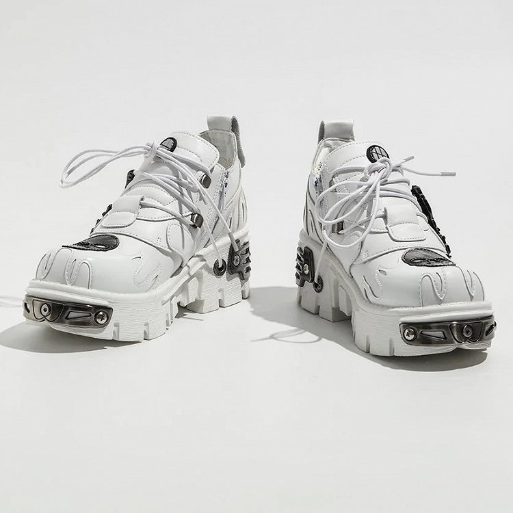 in White - Buckles Detailing Flame Style Skeleton Design Platforms Gothic And