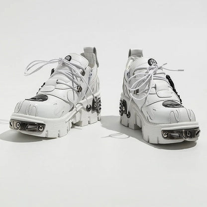 in White - Buckles Detailing Flame Style Skeleton Design Platforms Gothic And