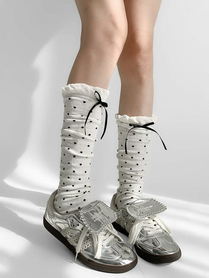 Pattern Leg with Warmers Bow Gray Polka-dot White/Light Cream Decorations
