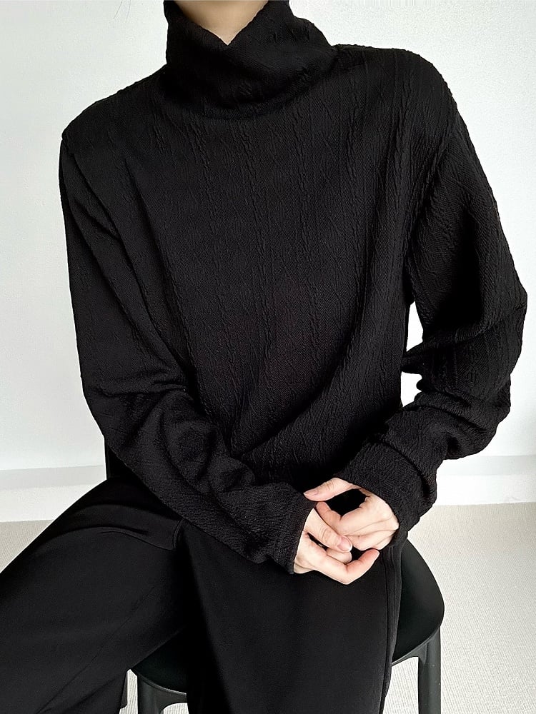 Sweater Black Turtleneck Texture Ouji Cable-Knit Ribbed Lolita with