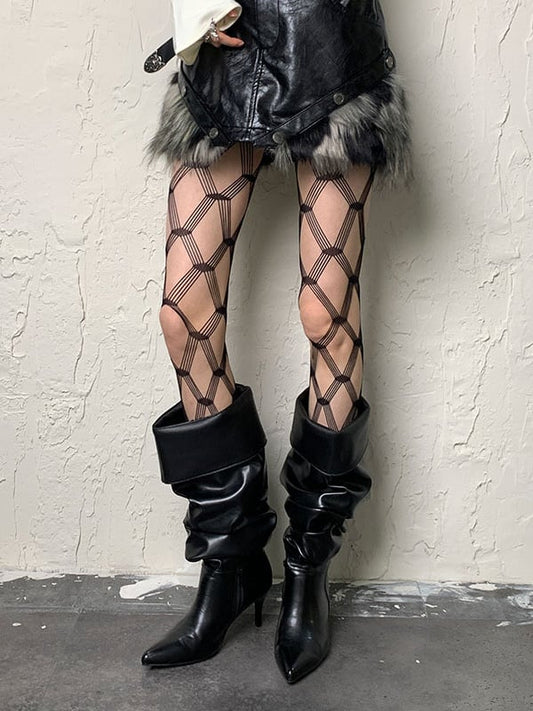 ブラックダイヤモンド柄ホローアウトタイツ