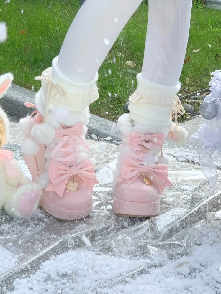 mit für Decor Rosa Winter Stiefel Pompom Lolita