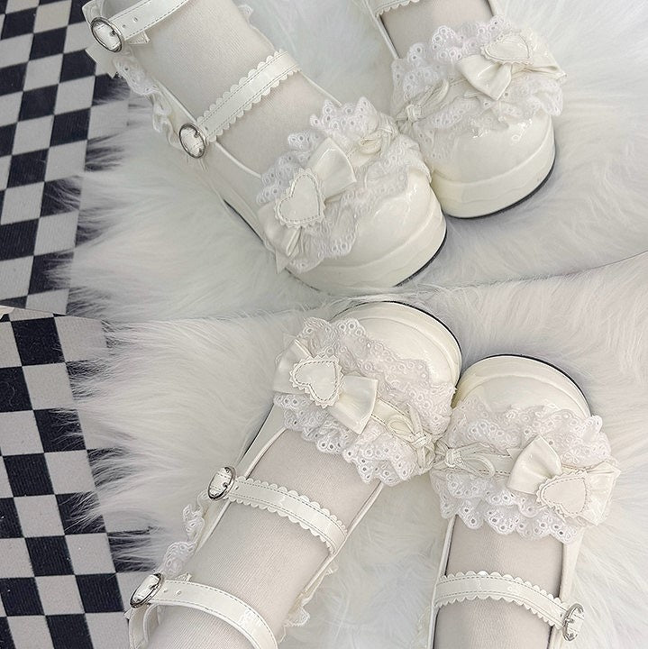 with Janes Strap Scalloped Hem Mary Sweet Lolita White Accents Bow