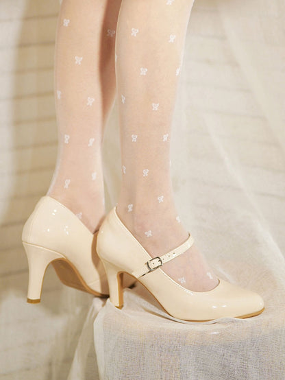 Jane Sophisticated with Heels Buckle High Mary Pointed Silhouette Delicate Lolita Fashion for 8cm Toe Apricot Accents
