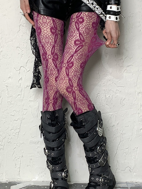 くり抜きレッドタイツ柄花柄Y2Kローズ