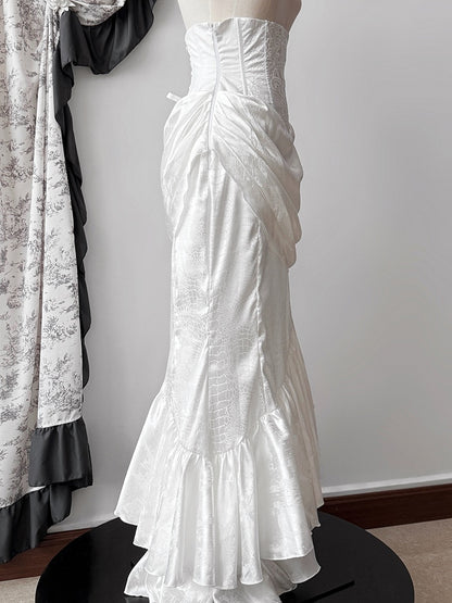 Rock Kaskadieren Asymmetrische Gothic Weiß Hohe Korsett Taille Meerjungfrau Saum Lolita Volant Entbeint
