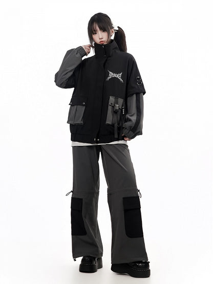 Gray Straight-Leg Cargo Trousers - PINK SAVIOR