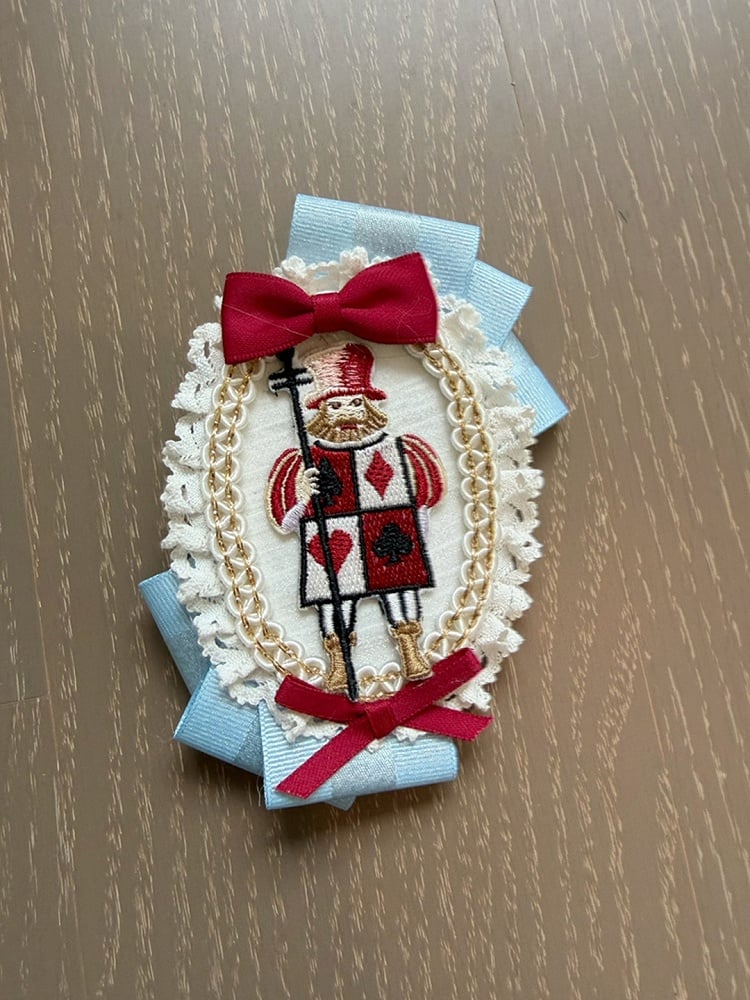 Alice in Wonderland Knight Stitched Brooch or Poker Stitched Brooch - Forest Fairy Tales