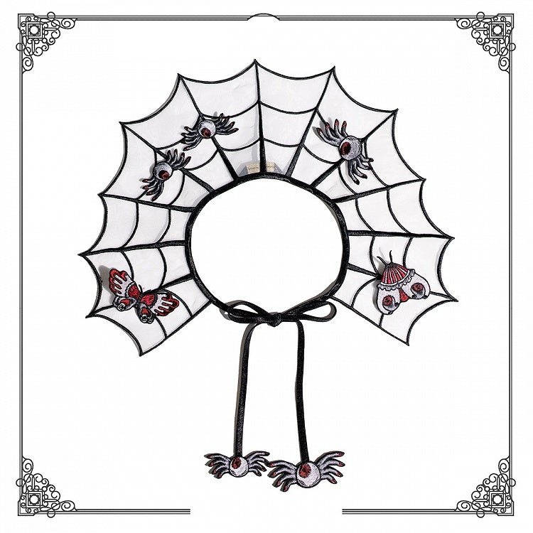 Brosche mit Spinnennetz-Stickerei, Organza und Schmetterlingsmotte, Fake-Halsband, abnehmbar, Schwarz/Weiß