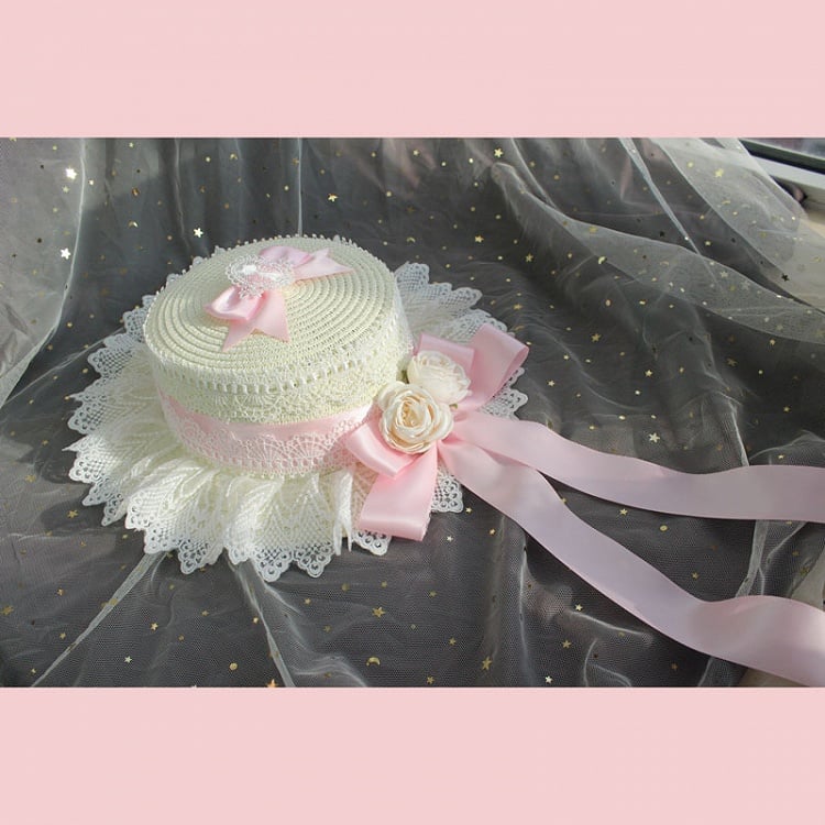 Accents and Lolita Ruffled Straw Flower Lace Options – 9 Hat with Bow Color