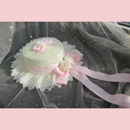 Accents and Lolita Ruffled Straw Flower Lace Options – 9 Hat with Bow Color