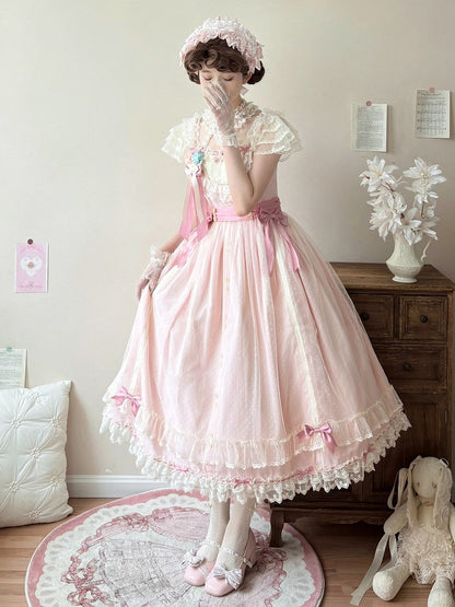 Pink with Bow Details Version Lolita Elegant Classic Dress Lace Long and