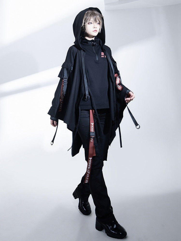 カーゴフューチャリスティックバックルストラップロリータテックウェア王子パンツブラック