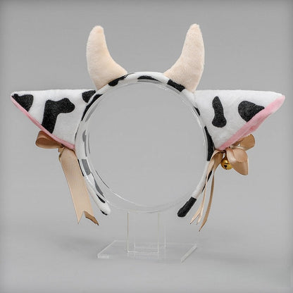 and KC Plush Black Bell Lolita White Ear Decorations Cute Bow Cow with