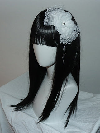 Musical Bowknot Lace Decorated White/Black Hairclip Design And Charm Floral Notes Skeleton Trim Crown