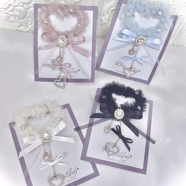 Heart Colors Rhinestone Hairclip 4 with Lace Pendant