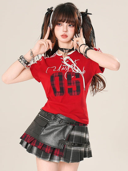 ほろ苦い柄スカート チェック柄 ブラック プリーツ 装飾バックル