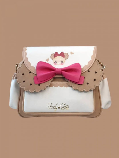 Bowknot with Crossbody Lambskin-Touch Print Dog Lolita Bag Cookie