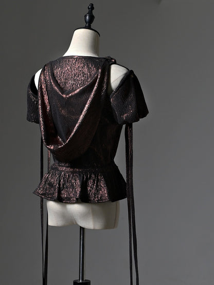 Waist Hood Shoulders with Cutout Drawstring Detachable Top