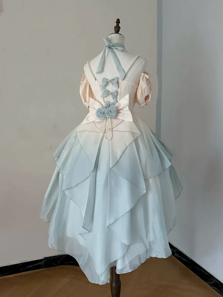 Purple Roses Pink Green / Bowknot Blue Train