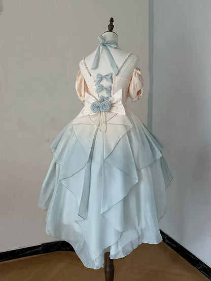 Purple Roses Pink Green / Bowknot Blue Train