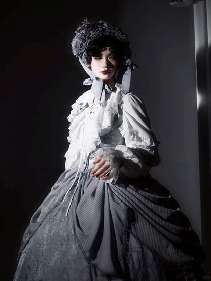 with Under Boned Waist Gray Gothic Bust Lolita Embroidery Dress Detail
