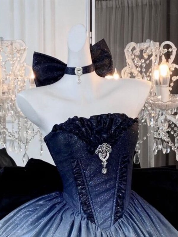 Shimmer Choker Big Dark Blue Bow