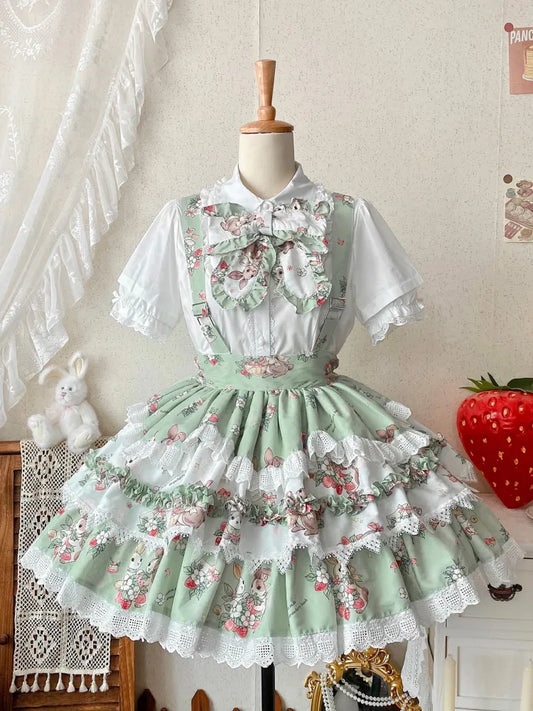 Bunny Sweet Skirt Overall Print Lolita Light Green