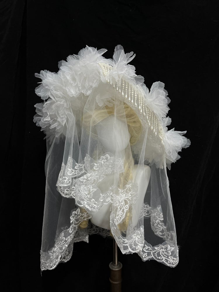 Gothic Lace Hat with Beaded Tassel - Custom Made Earrings