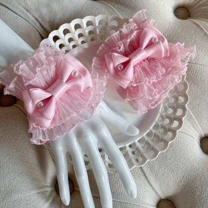 Lace Lolita Sweet Accents Options Bead and Wrist Color Cuffs – with 3 Bowknot