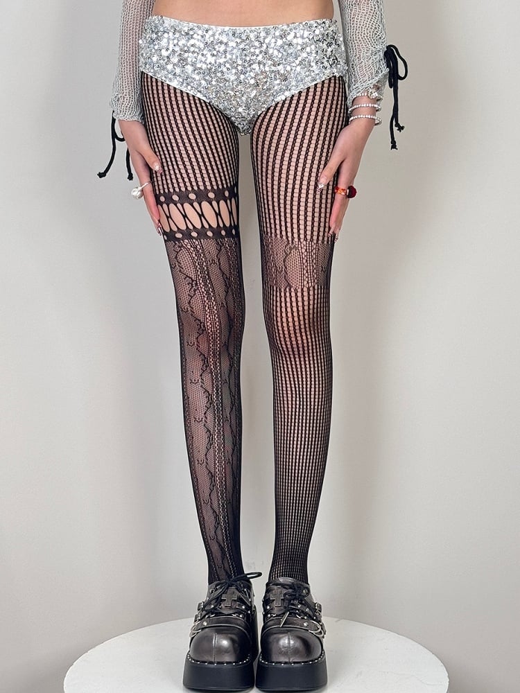 6 Color Tights Asymmetrical Options Y2K Cut-out Design Details