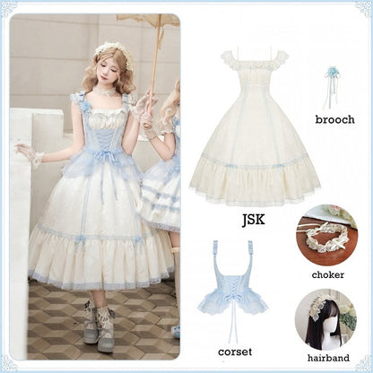 Neckline Blue Waist Full and Beige Lolita Versatile Fit JSK Set Light Slim