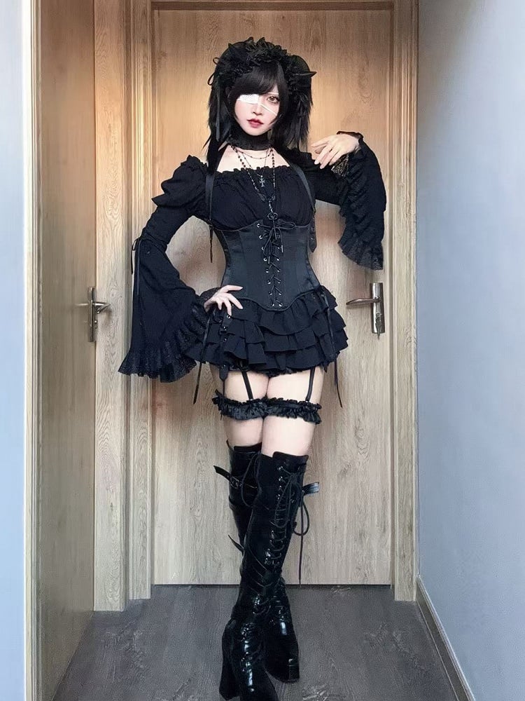 Gothic Layered Ruffled Skirt in Black - Moonveil Manuscript