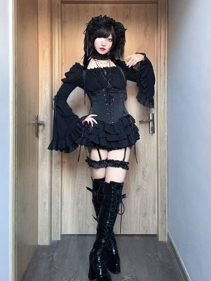 Gothic Layered Ruffled Skirt in Black - Moonveil Manuscript