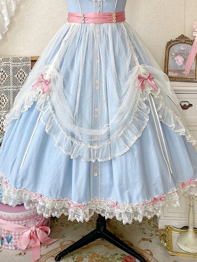 Lolita with Long Accents Overlay Bow Pink Tulle White Version
