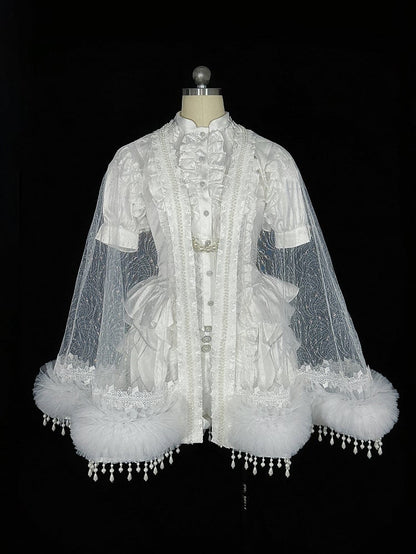 ケープディテール チュール ホワイト シアービーズ