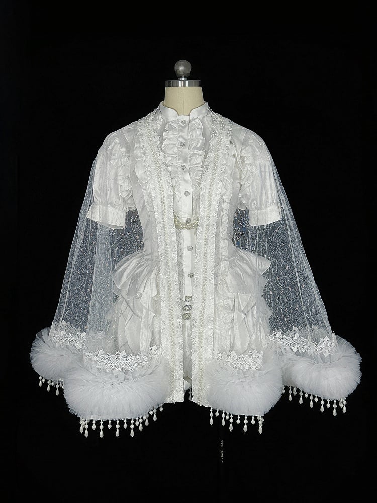Weiße Shorts Bloomer Shirt All Prince Lolita High - Set Outfit Cape + Taille Full Ouji Kurze Ärmel